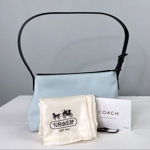 Coach Pale Blue Mercer Twill Shoulder Bag 7408 Black Trim